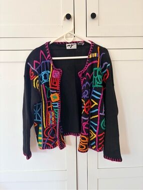 Vintage MY Padded Colorful Artsy Rare Cardigan Size Medium